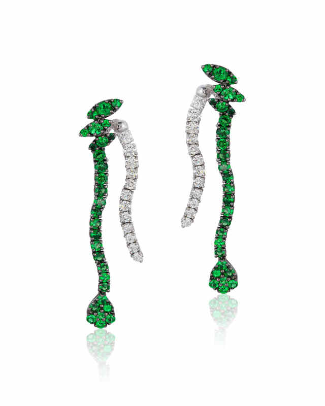 18K White Gold Tsavorite and Diamond Earrings